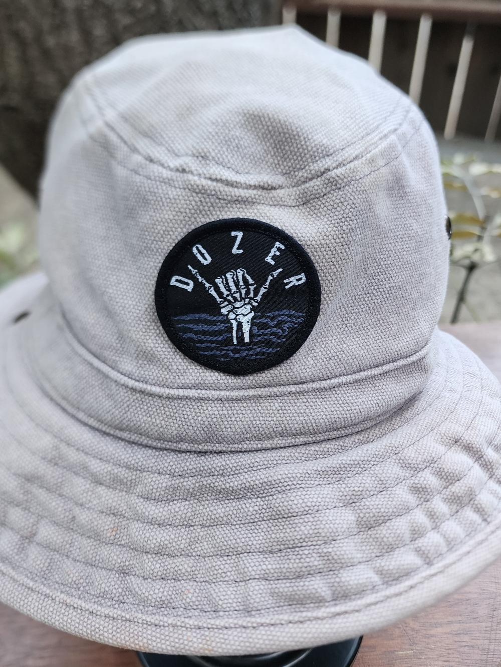 Dozer Bare Bones Grey Reversible Bucket Hat Skeleton Shaka Hand